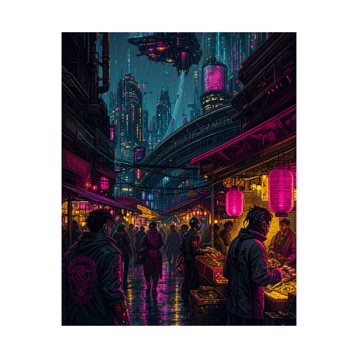 Cyberpunk Street Market - Gaming Culture Art Print (Matte Poster) - Moikas