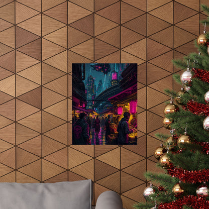 Cyberpunk Street Market - Gaming Culture Art Print (Matte Poster) - Moikas