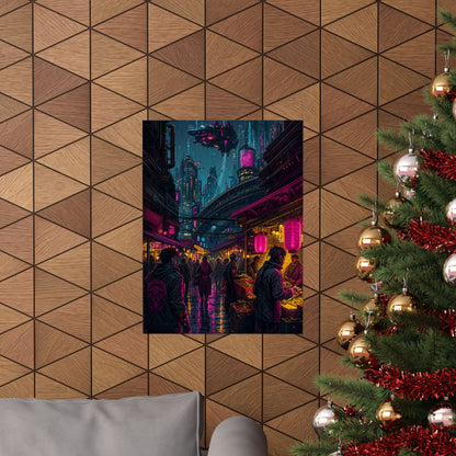Cyberpunk Street Market - Gaming Culture Art Print (Matte Poster) - Moikas