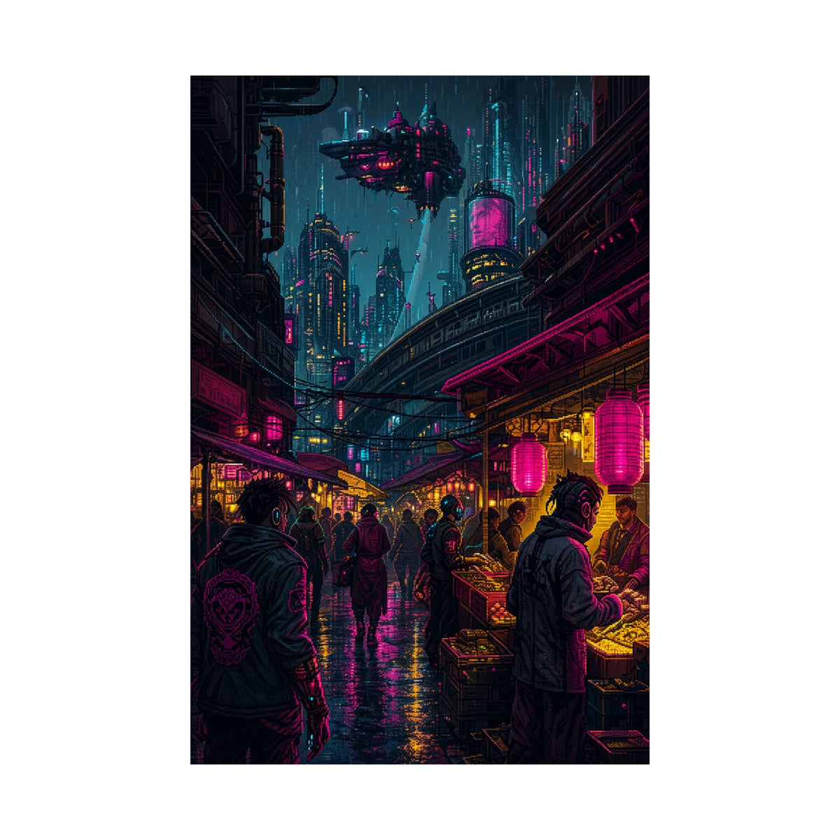 Cyberpunk Street Market - Gaming Culture Art Print (Matte Poster) - Moikas