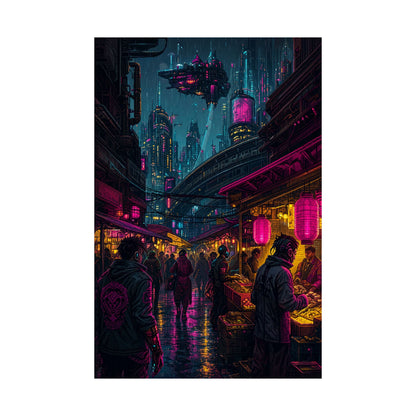 Cyberpunk Street Market - Gaming Culture Art Print (Matte Poster) - Moikas