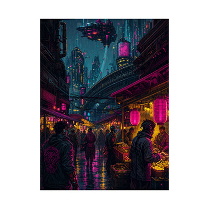 Cyberpunk Street Market - Gaming Culture Art Print (Matte Poster) - Moikas