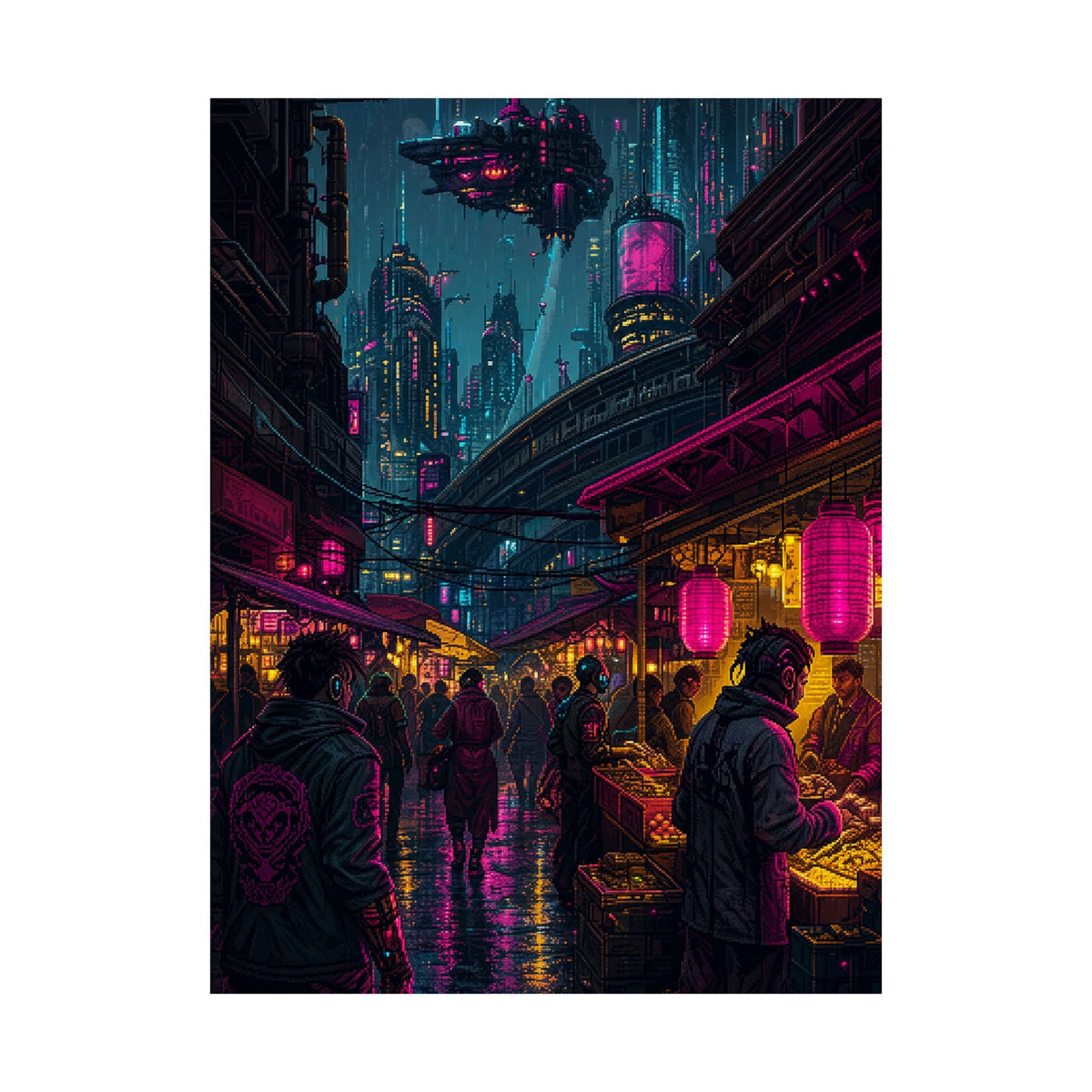 Cyberpunk Street Market - Gaming Culture Art Print (Matte Poster) - Moikas