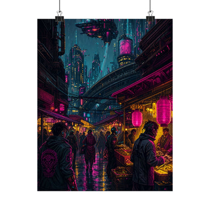 Cyberpunk Street Market - Gaming Culture Art Print (Matte Poster) - Moikas