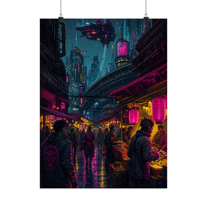 Cyberpunk Street Market - Gaming Culture Art Print (Matte Poster) - Moikas