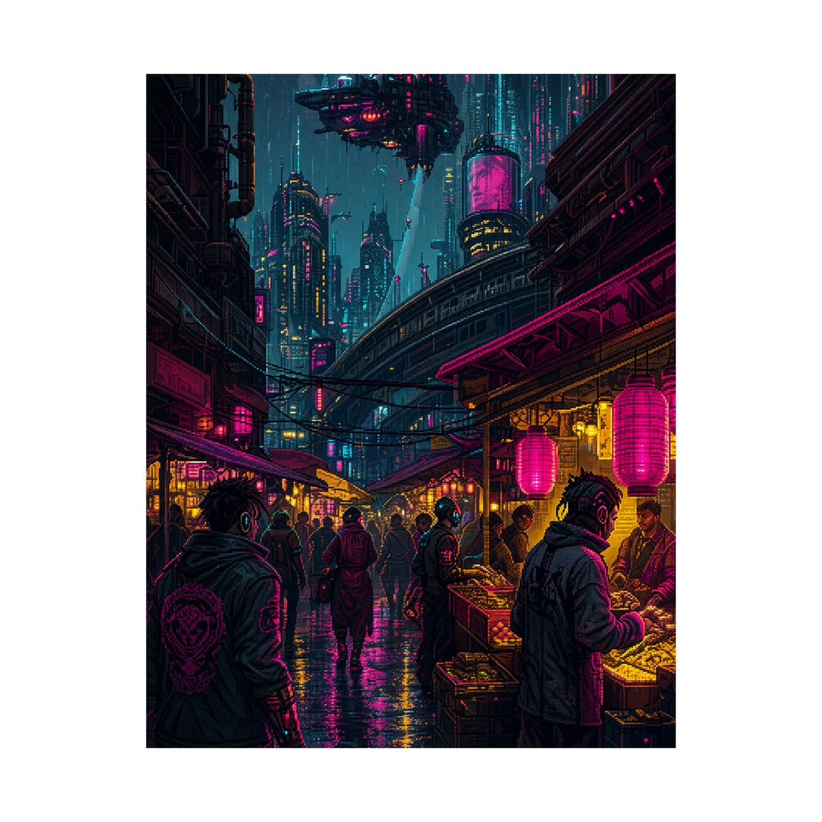 Cyberpunk Street Market - Gaming Culture Art Print (Matte Poster) - Moikas