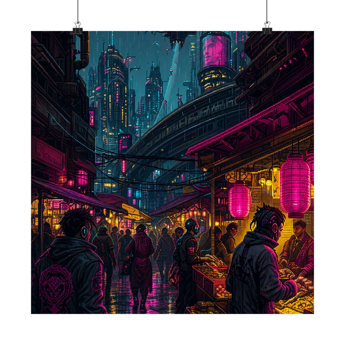 Cyberpunk Street Market - Gaming Culture Art Print (Matte Poster) - Moikas
