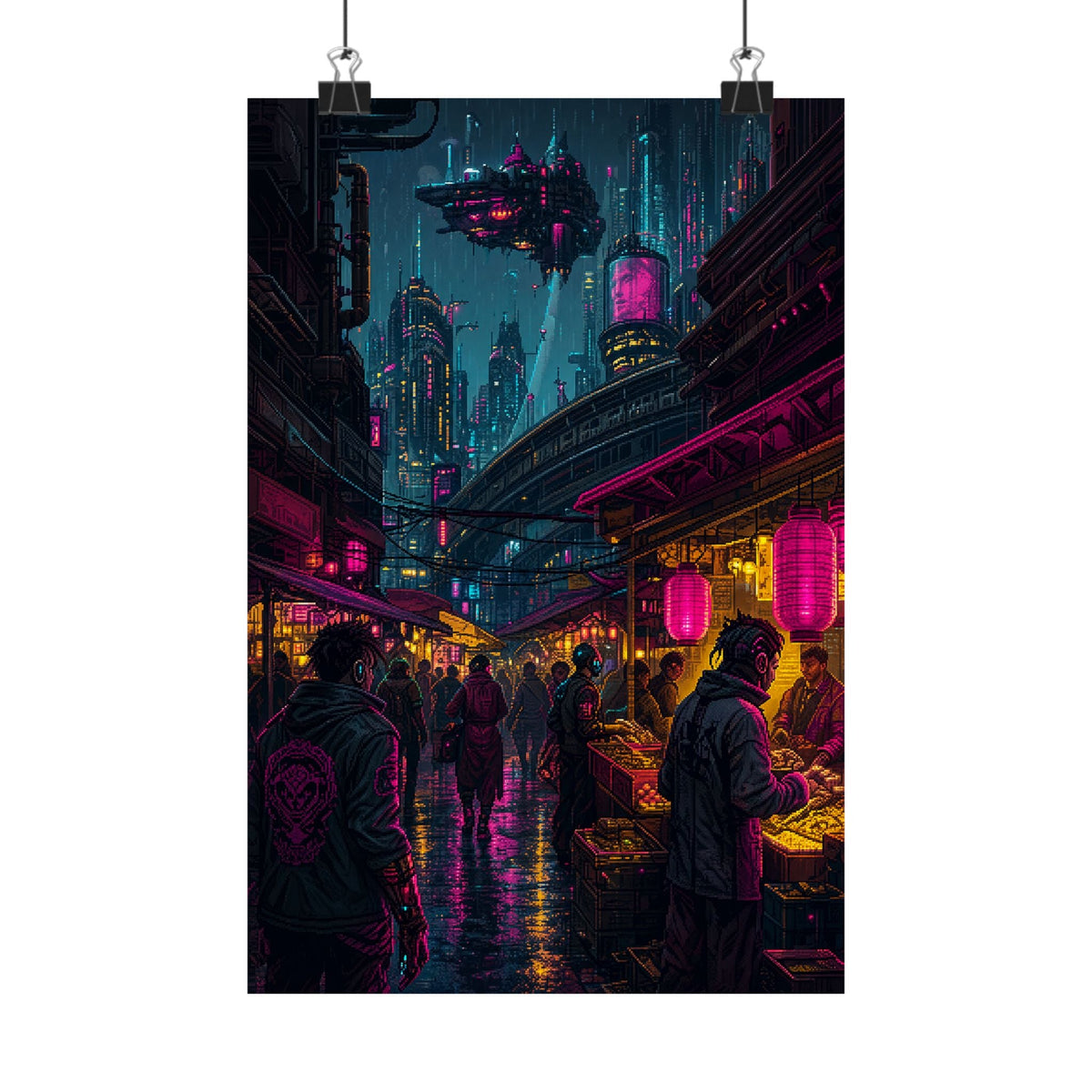 Cyberpunk Street Market - Gaming Culture Art Print (Matte Poster) - Moikas