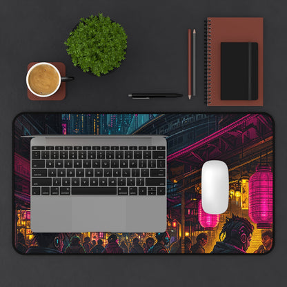 Cyberpunk Street Market - Gaming Culture Gaming Desk Mat - Moikas