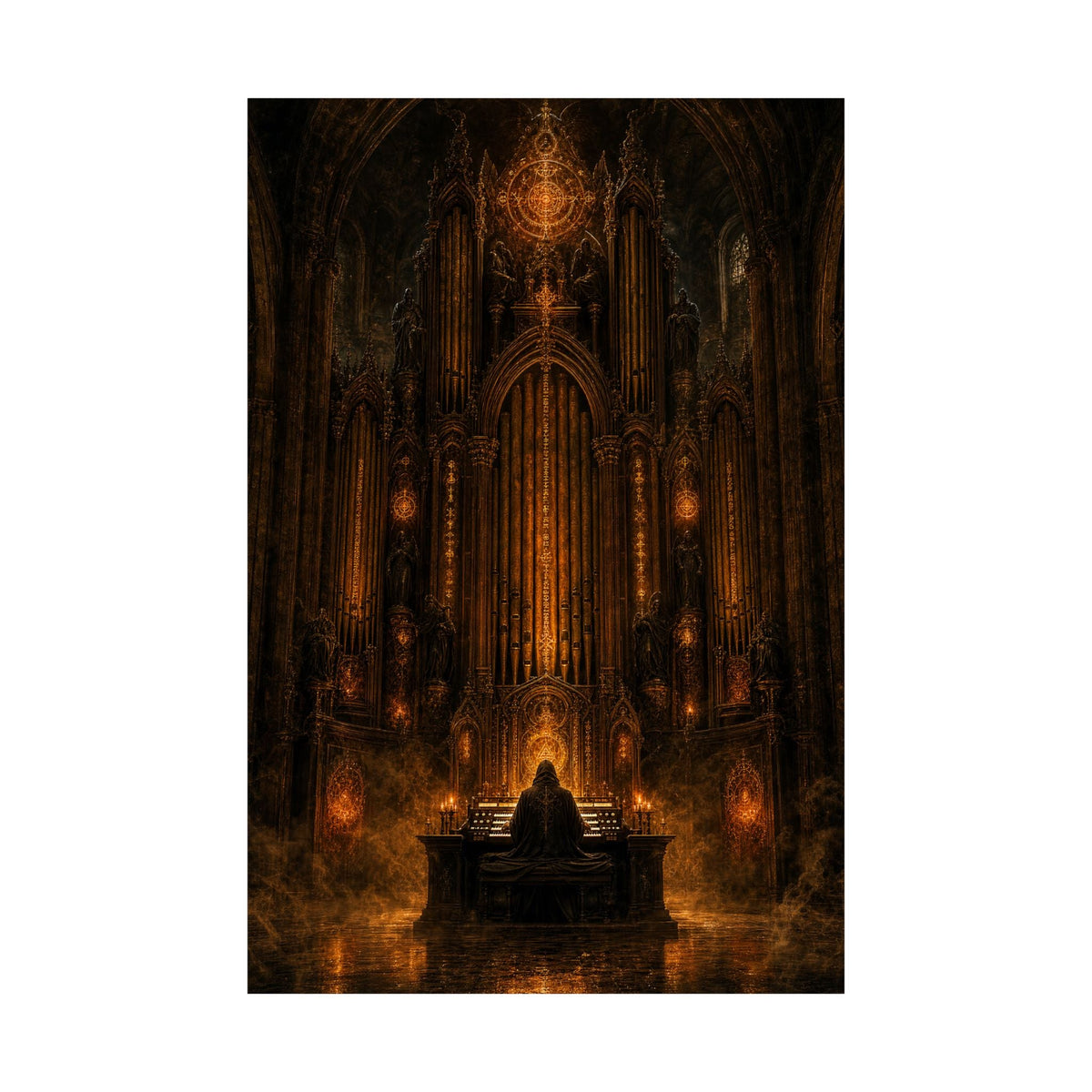 Dark Cathedral Orgplaying - Dark Fantasy Art Print (Matte Poster) - Moikas