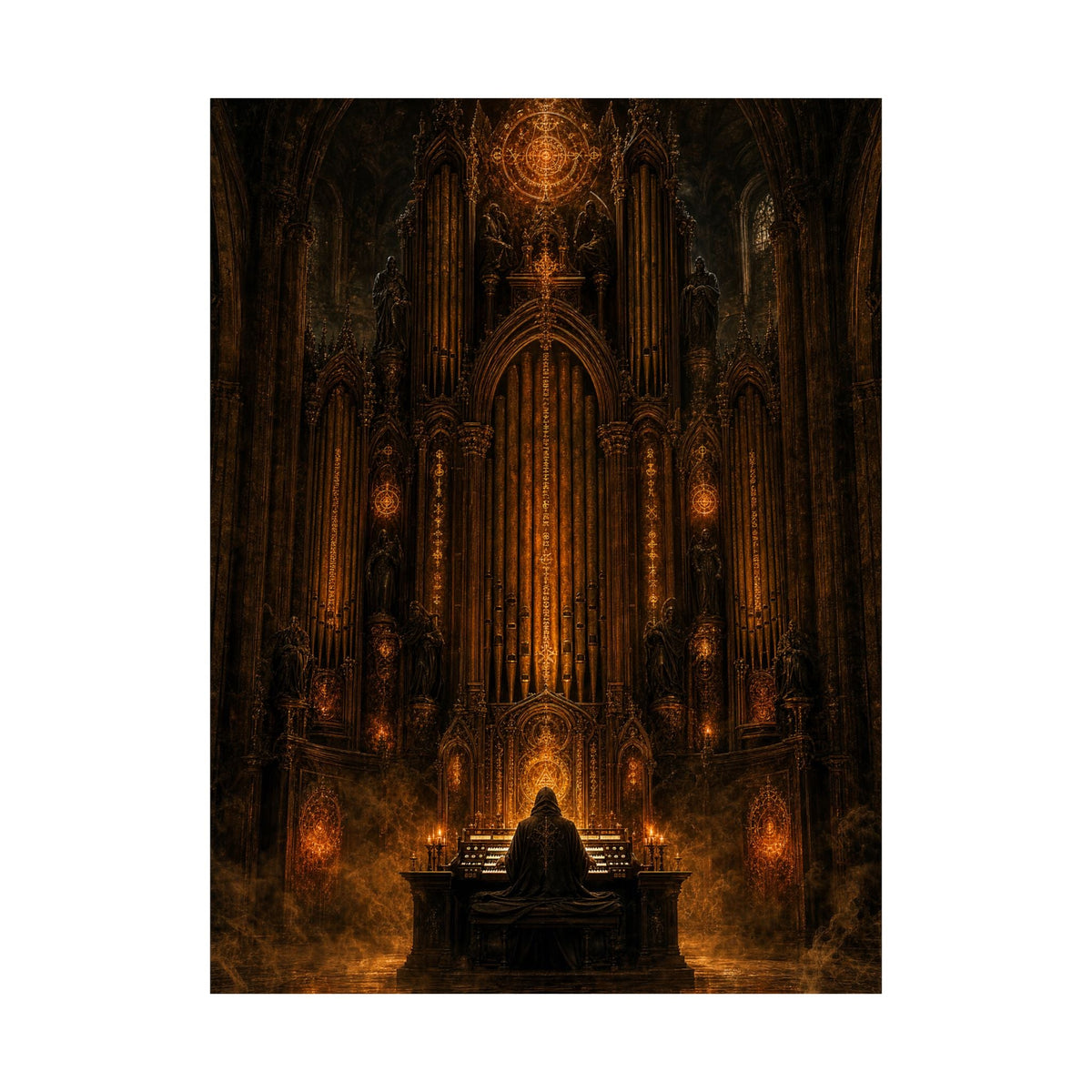 Dark Cathedral Orgplaying - Dark Fantasy Art Print (Matte Poster) - Moikas