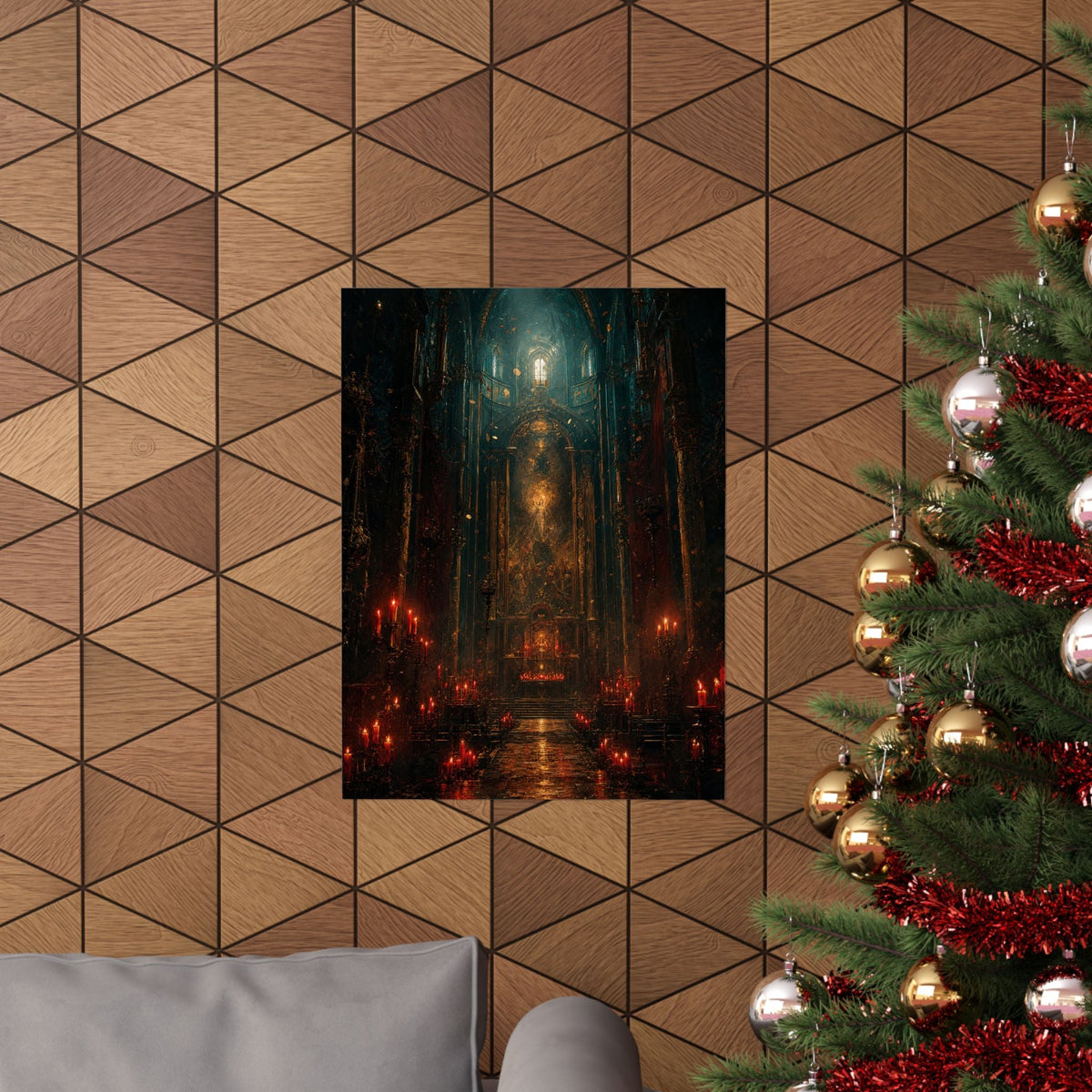 Dark Cathedral With Red Candles - Dark Fantasy Art Print (Matte Poster) - Moikas