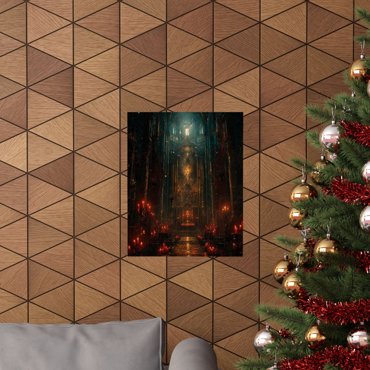 Dark Cathedral With Red Candles - Dark Fantasy Art Print (Matte Poster) - Moikas