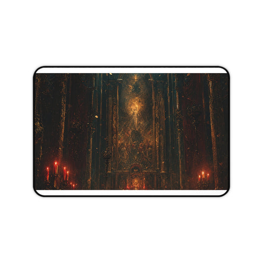 Dark Cathedral With Red Candles - Dark Fantasy Gaming Desk Mat - Moikas