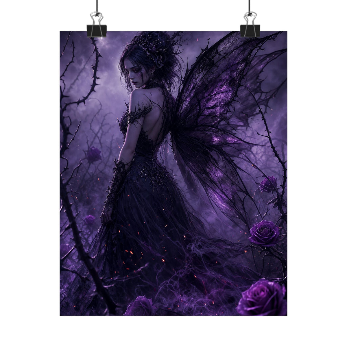 Dark Fairy In Thorn Garden - Dark Fantasy Art Print (Matte Poster) - Moikas