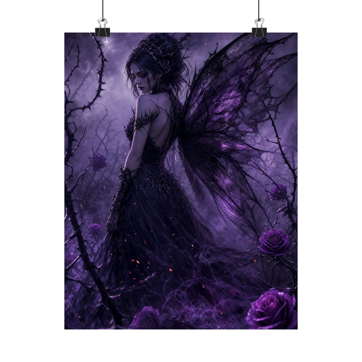 Dark Fairy In Thorn Garden - Dark Fantasy Art Print (Matte Poster) - Moikas