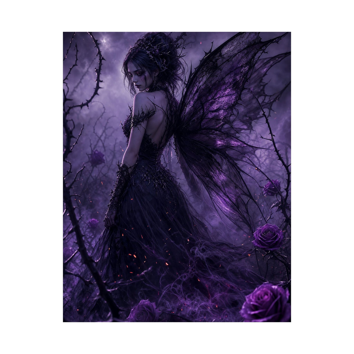 Dark Fairy In Thorn Garden - Dark Fantasy Art Print (Matte Poster) - Moikas