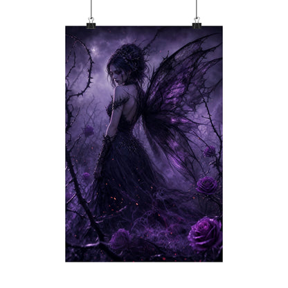 Dark Fairy In Thorn Garden - Dark Fantasy Art Print (Matte Poster) - Moikas