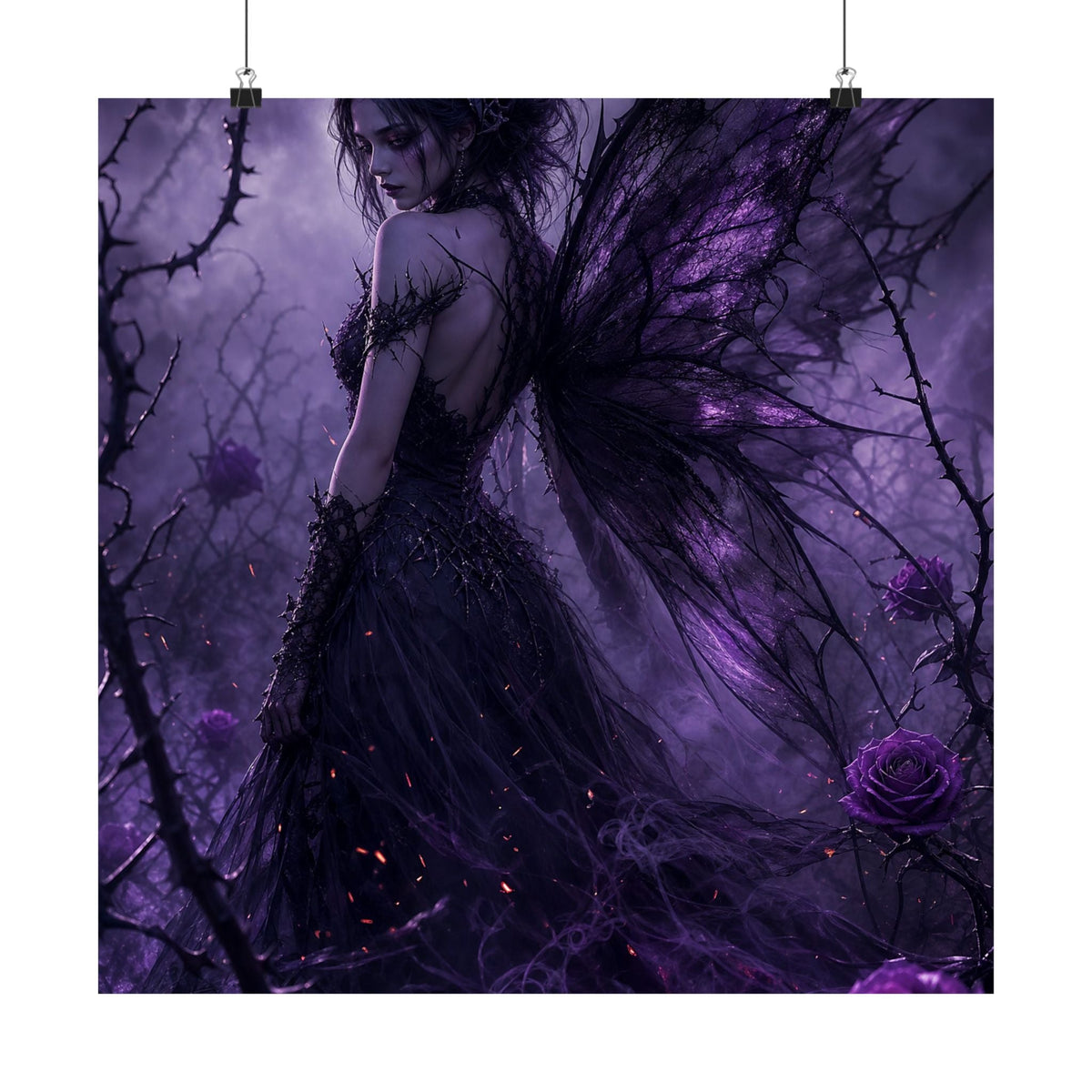 Dark Fairy In Thorn Garden - Dark Fantasy Art Print (Matte Poster) - Moikas
