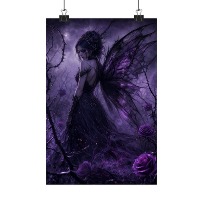 Dark Fairy In Thorn Garden - Dark Fantasy Art Print (Matte Poster) - Moikas