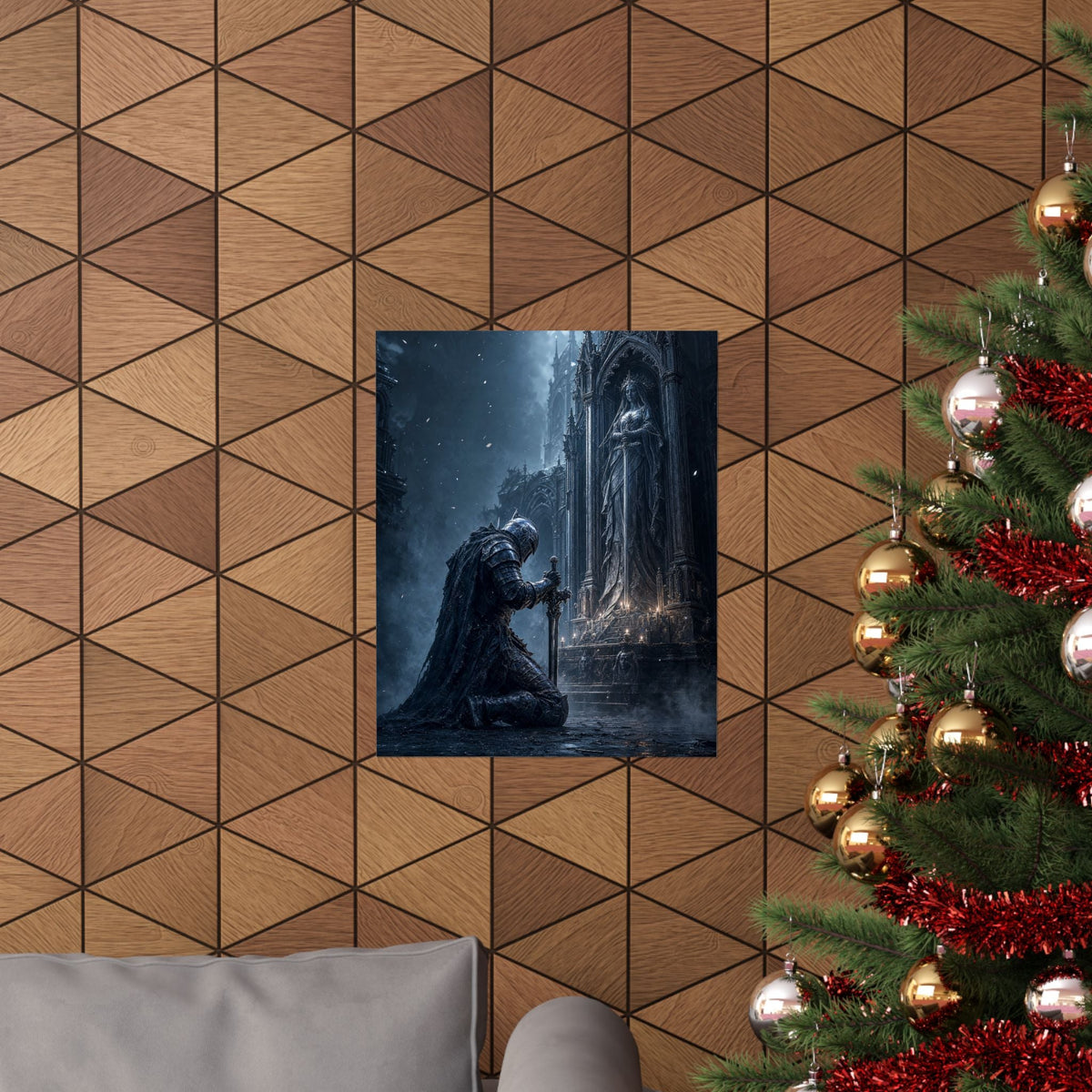 Dark Knight Kneeling Before Shrine - Dark Fantasy Art Print (Matte Poster) - Moikas
