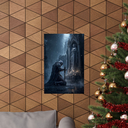Dark Knight Kneeling Before Shrine - Dark Fantasy Art Print (Matte Poster) - Moikas