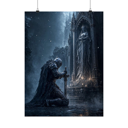 Dark Knight Kneeling Before Shrine - Dark Fantasy Art Print (Matte Poster) - Moikas