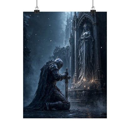 Dark Knight Kneeling Before Shrine - Dark Fantasy Art Print (Matte Poster) - Moikas