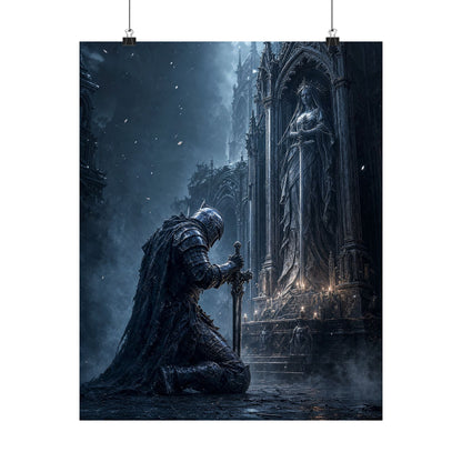Dark Knight Kneeling Before Shrine - Dark Fantasy Art Print (Matte Poster) - Moikas