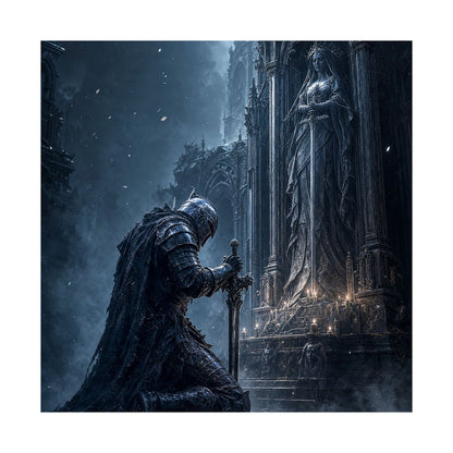 Dark Knight Kneeling Before Shrine - Dark Fantasy Art Print (Matte Poster) - Moikas