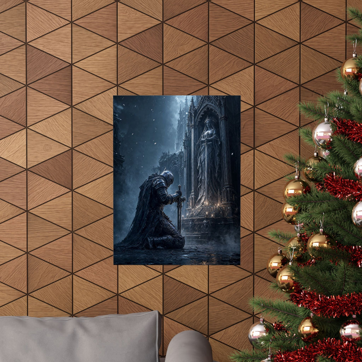 Dark Knight Kneeling Before Shrine - Dark Fantasy Art Print (Matte Poster) - Moikas