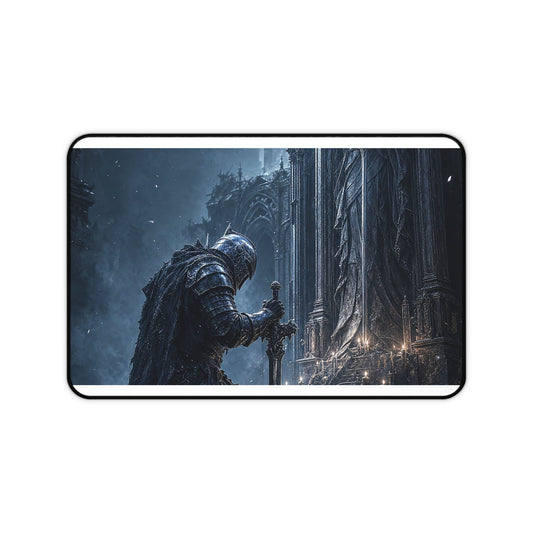 Dark Knight Kneeling Before Shrine - Dark Fantasy Gaming Desk Mat - Moikas