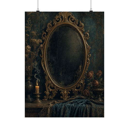 Dark Mirror In Ornate Frame - Dark Academia Art Print (Matte Poster) - Moikas