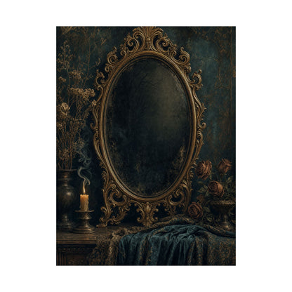 Dark Mirror In Ornate Frame - Dark Academia Art Print (Matte Poster) - Moikas