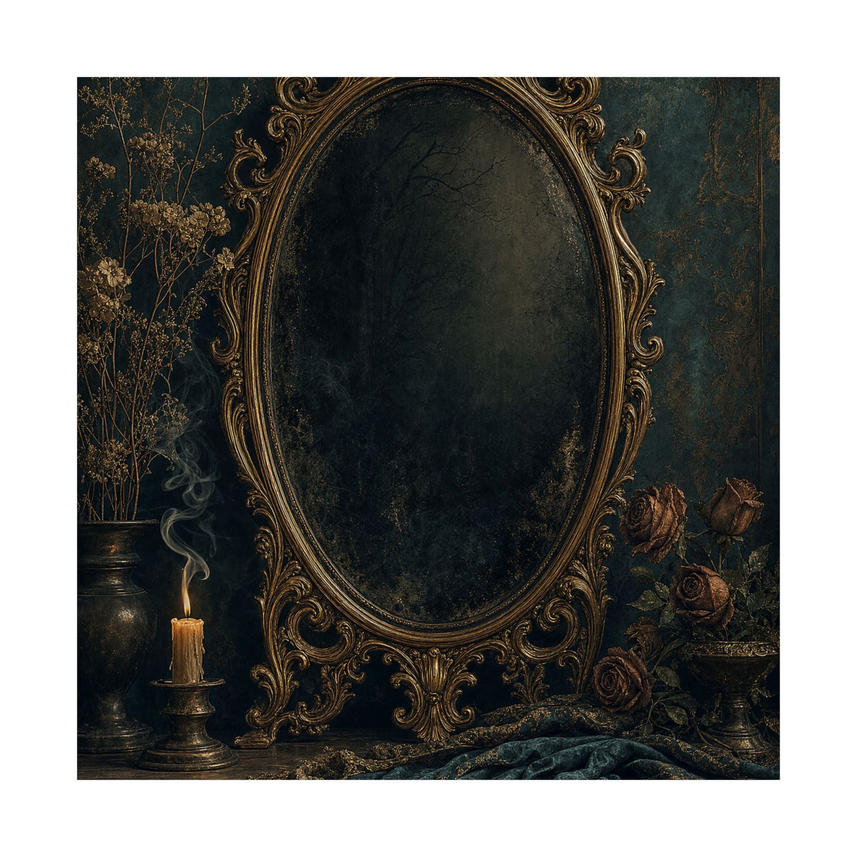 Dark Mirror In Ornate Frame - Dark Academia Art Print (Matte Poster) - Moikas