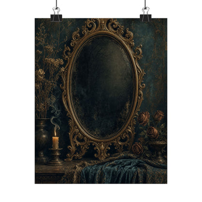 Dark Mirror In Ornate Frame - Dark Academia Art Print (Matte Poster) - Moikas