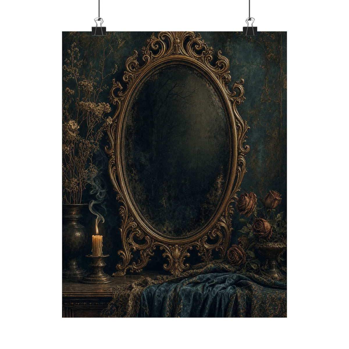 Dark Mirror In Ornate Frame - Dark Academia Art Print (Matte Poster) - Moikas