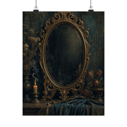 Dark Mirror In Ornate Frame - Dark Academia Art Print (Matte Poster) - Moikas