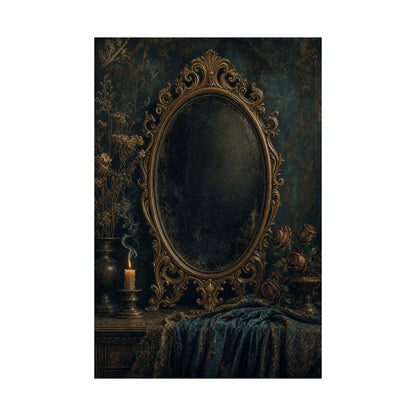 Dark Mirror In Ornate Frame - Dark Academia Art Print (Matte Poster) - Moikas