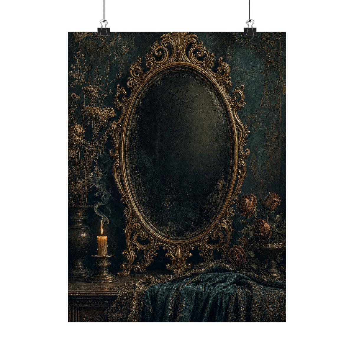 Dark Mirror In Ornate Frame - Dark Academia Art Print (Matte Poster) - Moikas