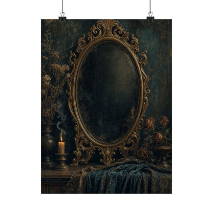 Dark Mirror In Ornate Frame - Dark Academia Art Print (Matte Poster) - Moikas