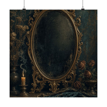 Dark Mirror In Ornate Frame - Dark Academia Art Print (Matte Poster) - Moikas