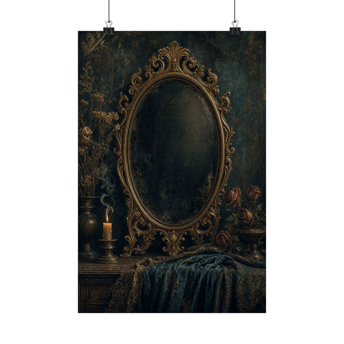 Dark Mirror In Ornate Frame - Dark Academia Art Print (Matte Poster) - Moikas