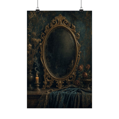Dark Mirror In Ornate Frame - Dark Academia Art Print (Matte Poster) - Moikas