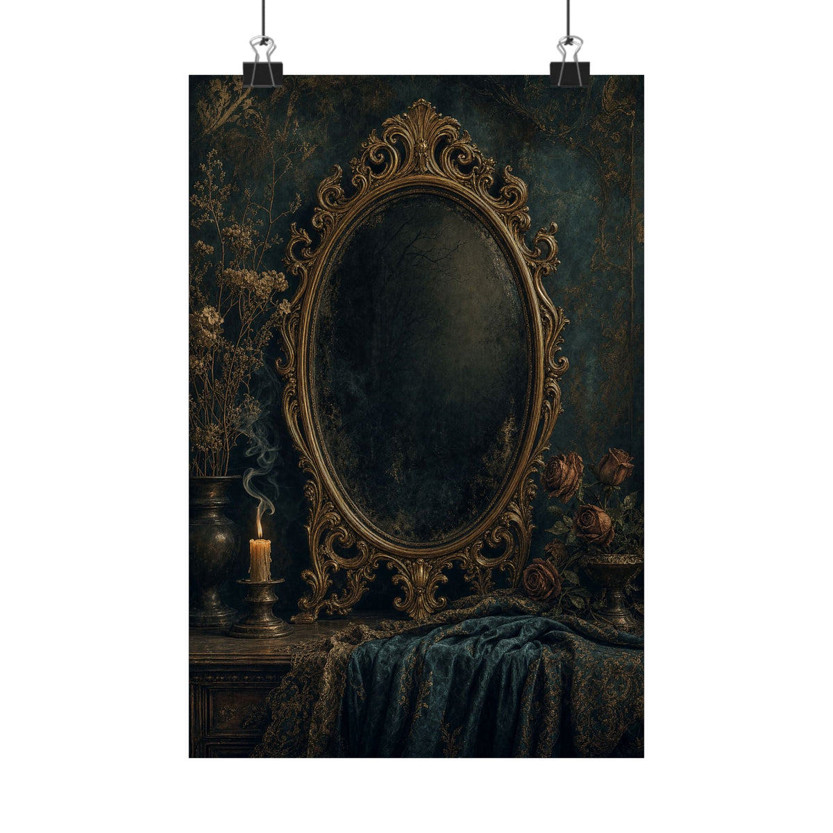 Dark Mirror In Ornate Frame - Dark Academia Art Print (Matte Poster) - Moikas