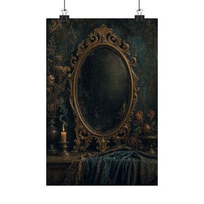 Dark Mirror In Ornate Frame - Dark Academia Art Print (Matte Poster) - Moikas