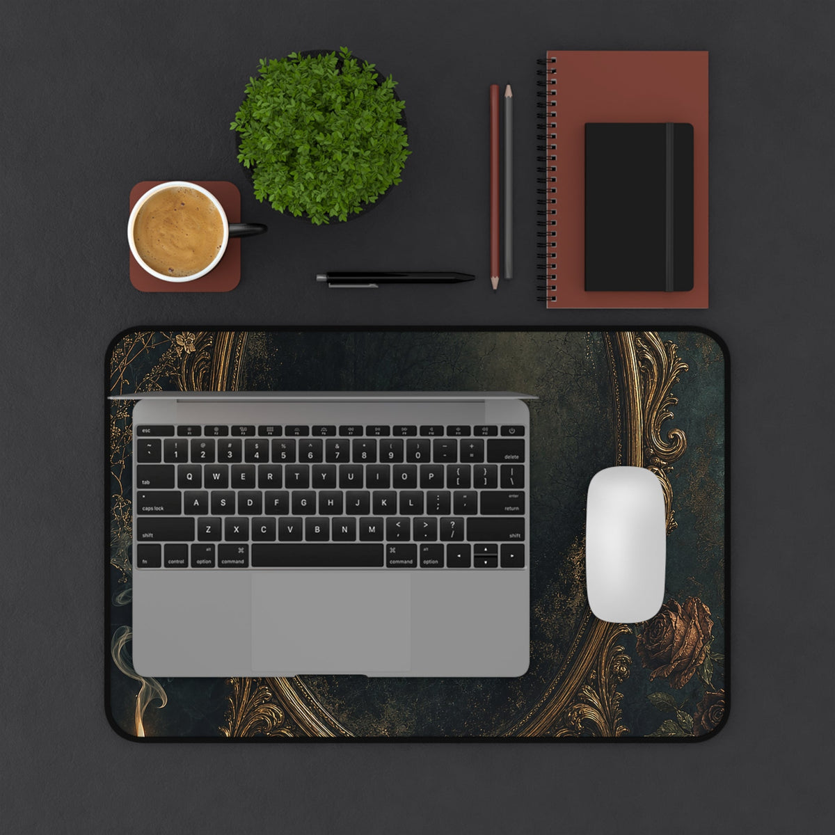 Dark Mirror In Ornate Frame - Dark Academia Gaming Desk Mat - Moikas