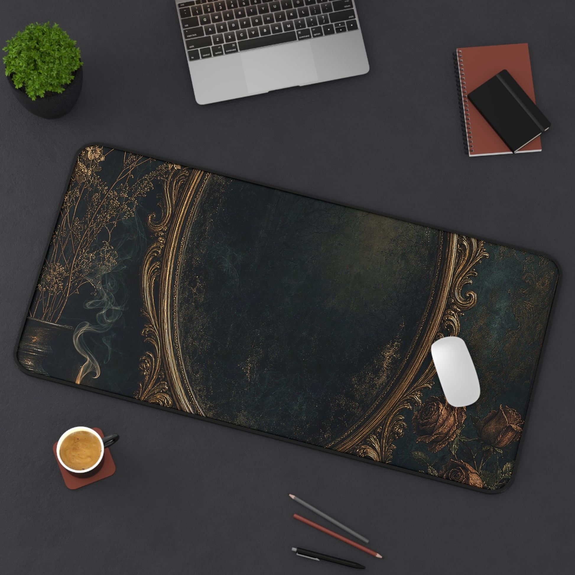 Dark Mirror In Ornate Frame - Dark Academia Gaming Desk Mat - Moikas