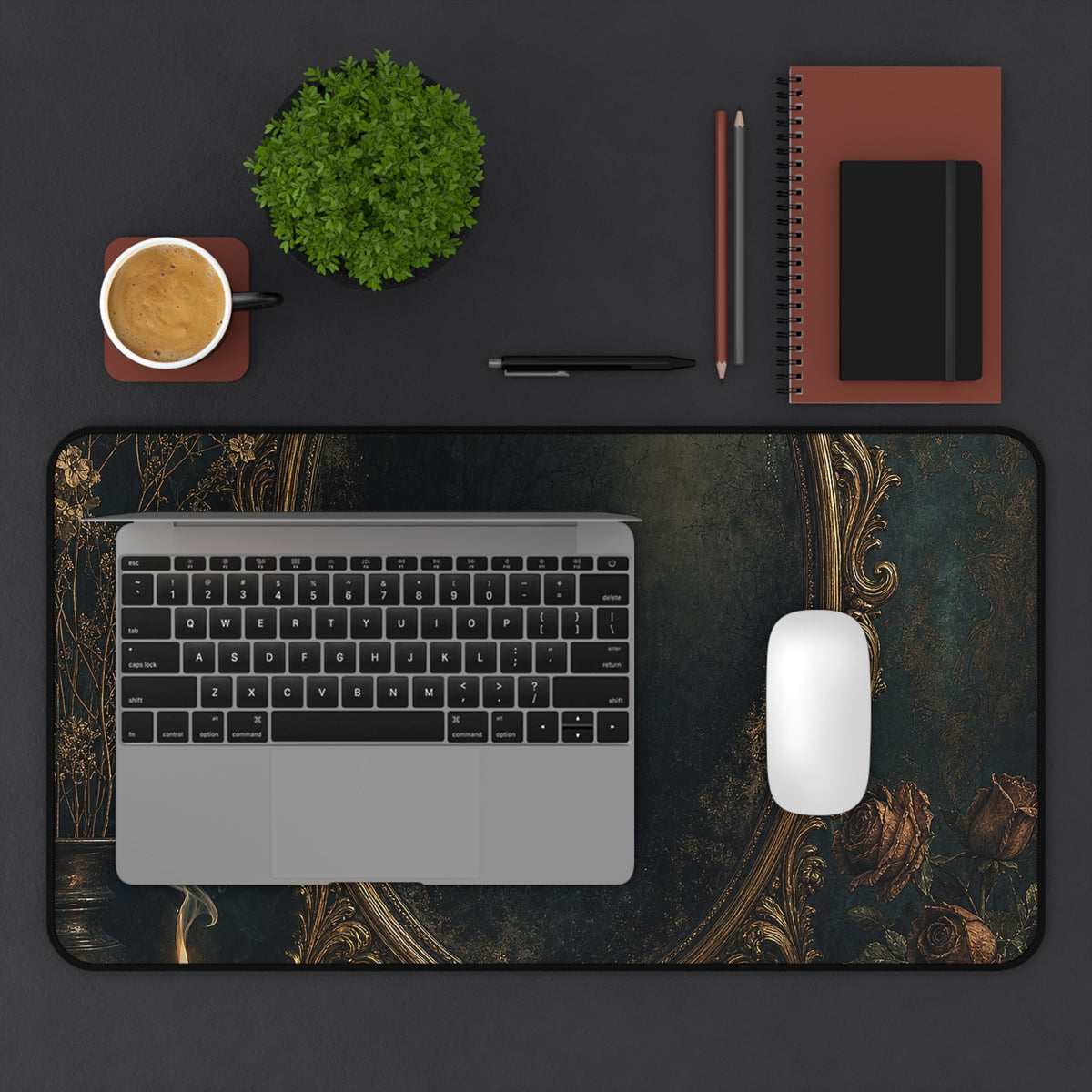 Dark Mirror In Ornate Frame - Dark Academia Gaming Desk Mat - Moikas