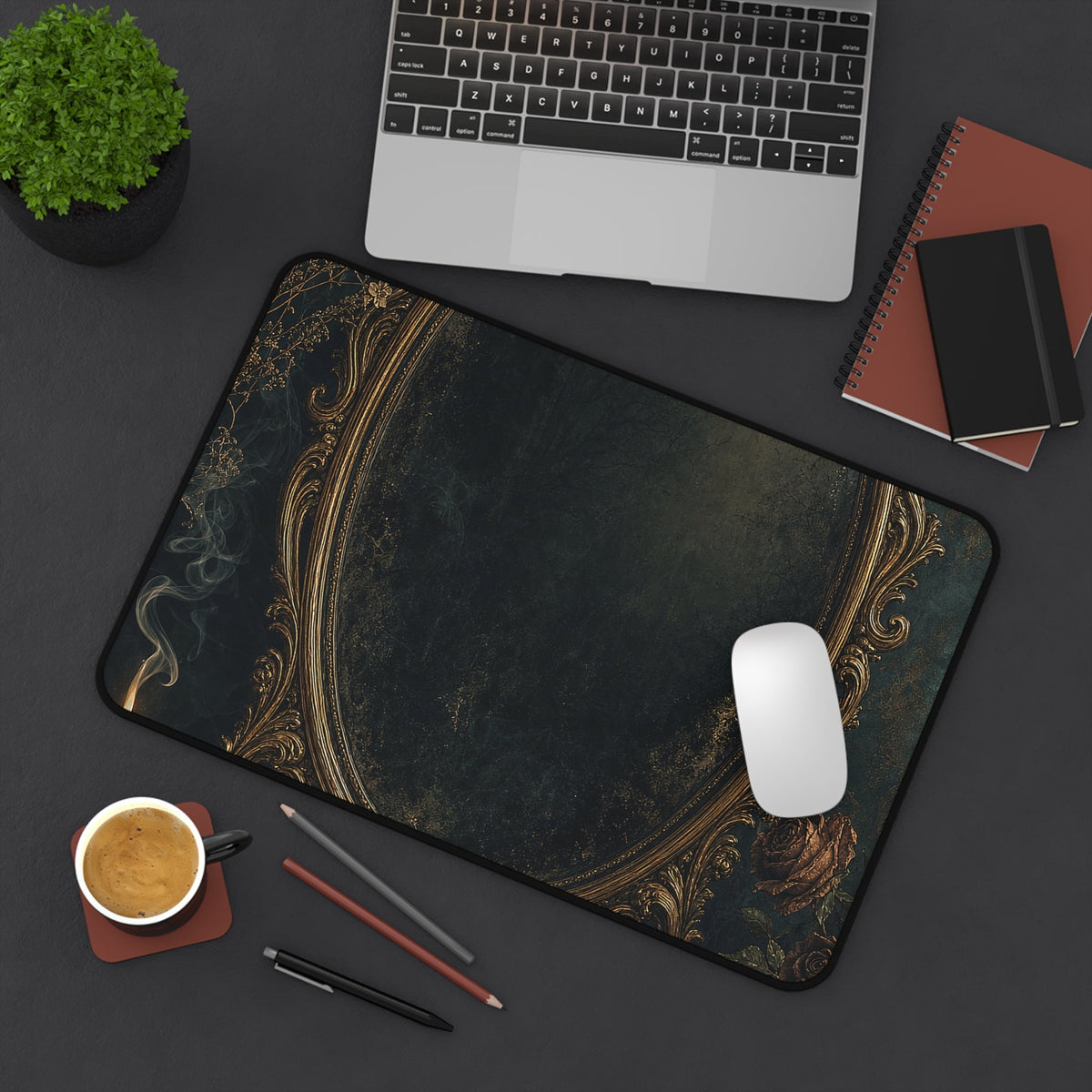 Dark Mirror In Ornate Frame - Dark Academia Gaming Desk Mat - Moikas